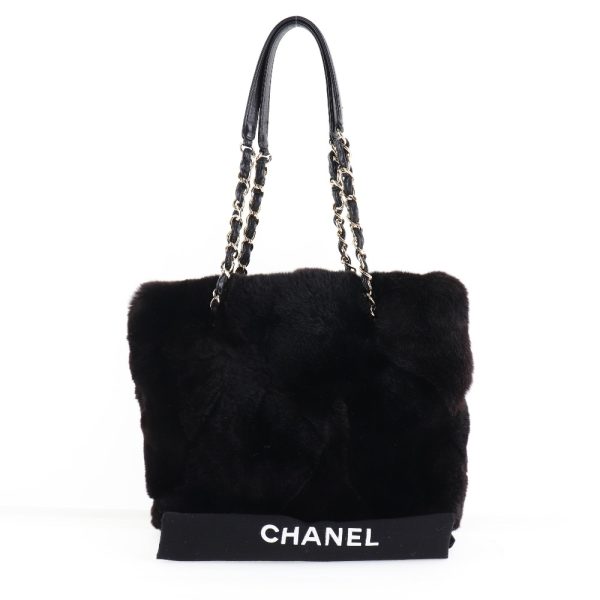 57190464 10 CHANEL Chain Shoulder Tote Bag Rabbit Fur Black Open Bag