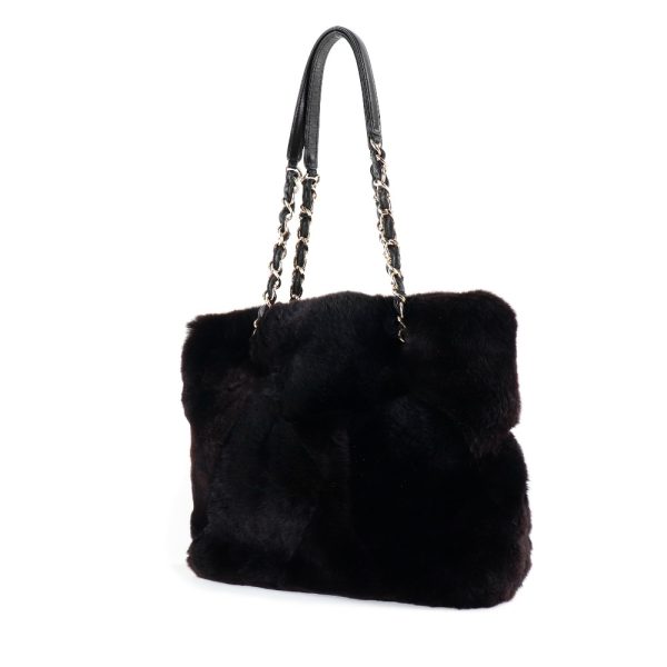 57190464 2 CHANEL Chain Shoulder Tote Bag Rabbit Fur Black Open Bag