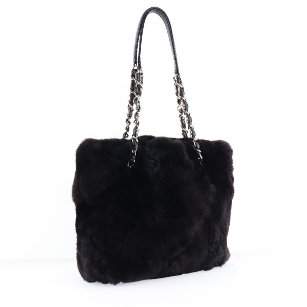 57190464 3 CHANEL Chain Shoulder Tote Bag Rabbit Fur Black Open Bag