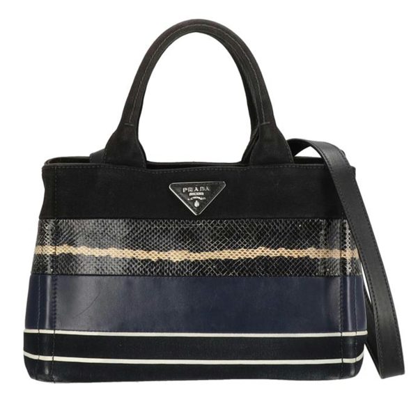 57301 1 Prada Kanapa Python x Leather x Canvas Tote Black