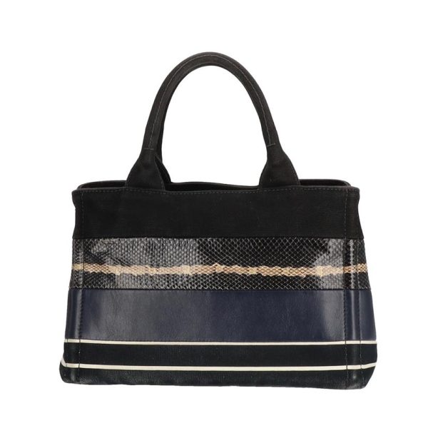 57301 2 Prada Kanapa Python x Leather x Canvas Tote Black