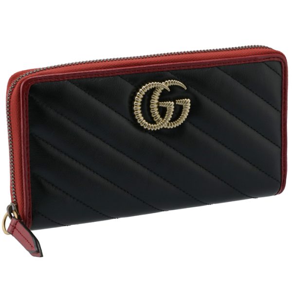 5738100olfx8277 GUCCI GG Marmont Zip Around Wallet Black