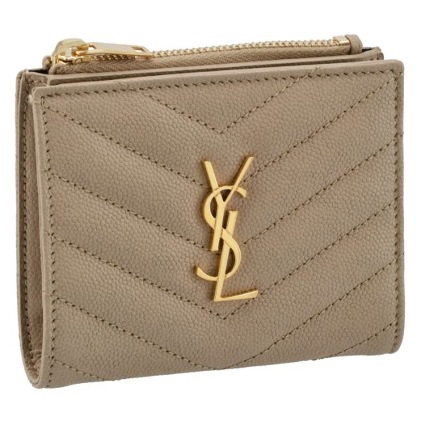 575879bow012721 Saint Laurent Paris Wallet Bifold Mini Monogram Zip Card Case Beige