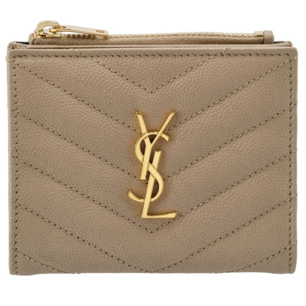 575879bow012721 1 Saint Laurent Paris Wallet Bifold Mini Monogram Zip Card Case Beige