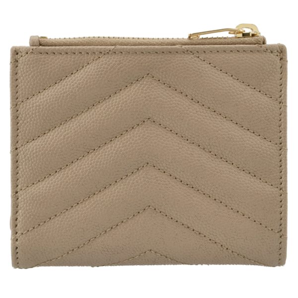 575879bow012721 2 Saint Laurent Paris Wallet Bifold Mini Monogram Zip Card Case Beige