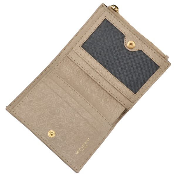 575879bow012721 4 Saint Laurent Paris Wallet Bifold Mini Monogram Zip Card Case Beige