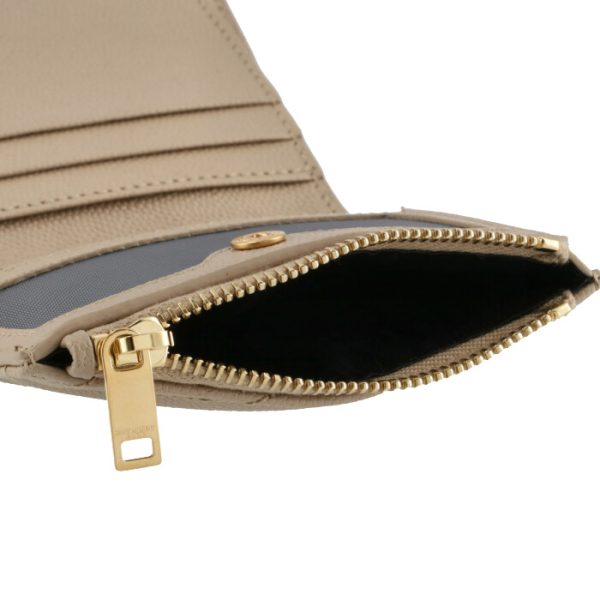 575879bow012721 6 Saint Laurent Paris Wallet Bifold Mini Monogram Zip Card Case Beige