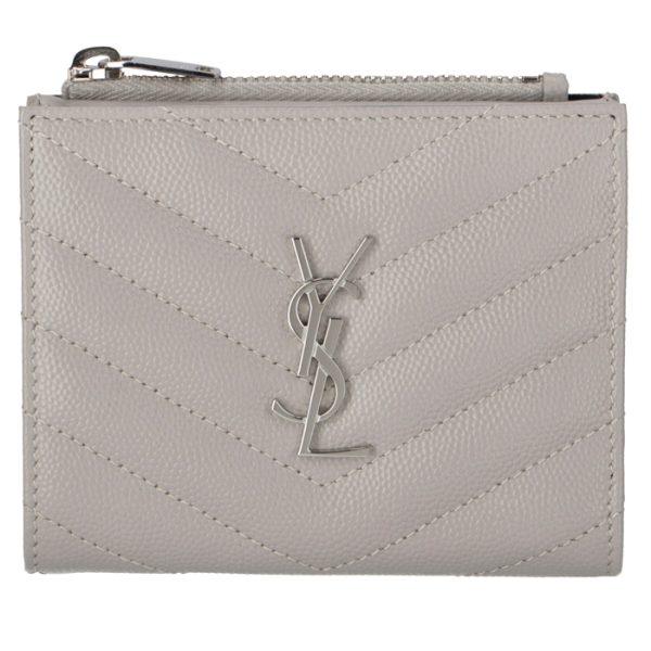 575879bow021723 1 Saint Laurent Paris Wallet Bifold Mini Monogram Zip Card Case Gray