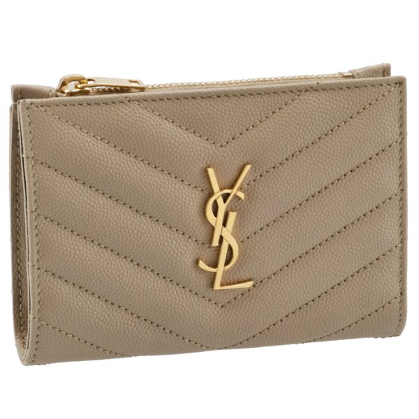 575974bow012721 Saint Laurent Paris Wallet Bifold Mini Quilted Leather Monogram Beige