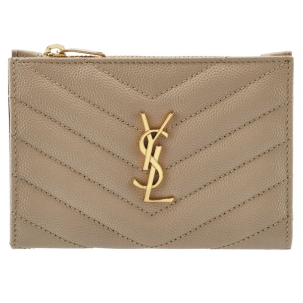 575974bow012721 1 Saint Laurent Paris Wallet Bifold Mini Quilted Leather Monogram Beige