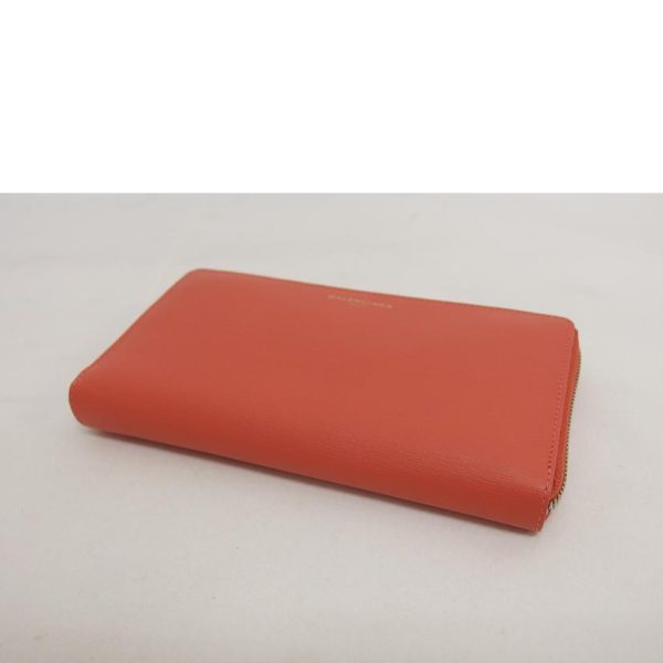 57653 3 Balenciaga Round Zipper Long Wallet Orange Pink