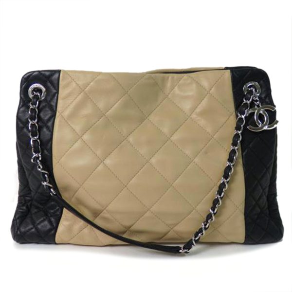 57843 1 CHANEL Matelasse Bicolor Chain Tote Bag Black Beige