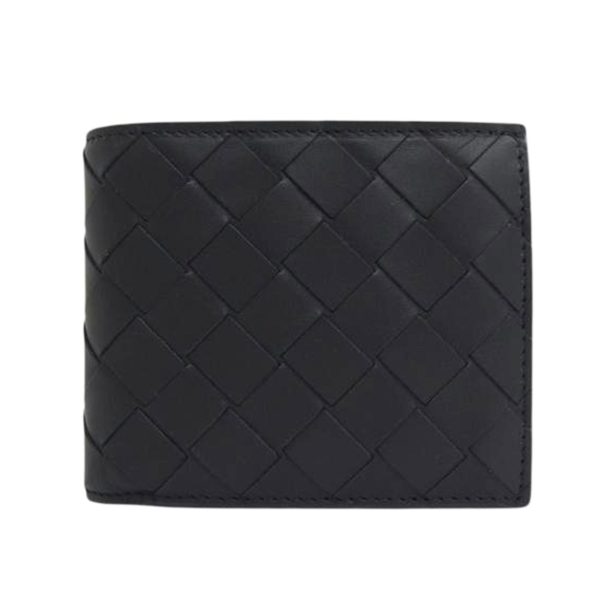 57844 1 Bottega Veneta Intrecciato Two Fold Wallet Coin Purse Black