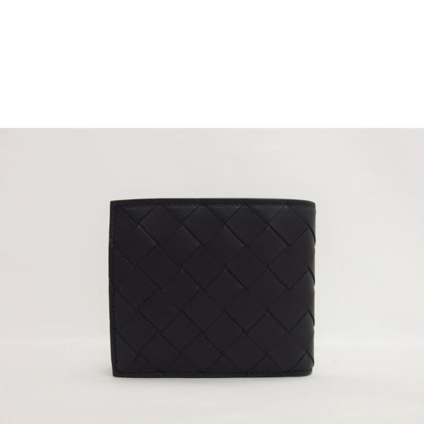 57844 2 Bottega Veneta Intrecciato Two Fold Wallet Coin Purse Black