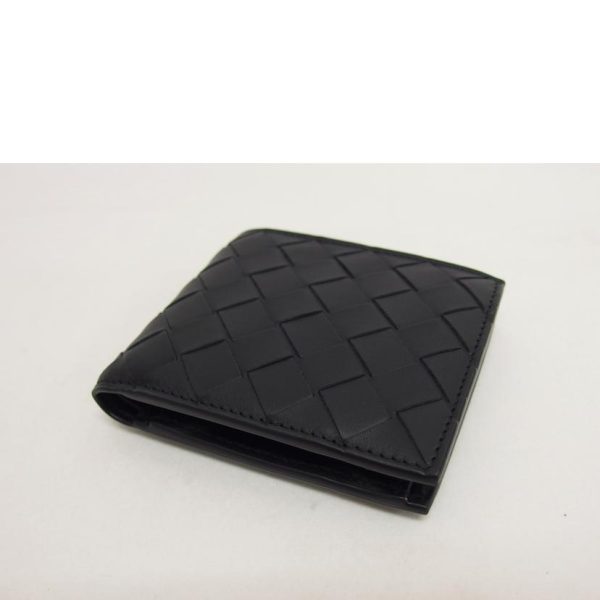 57844 3 Bottega Veneta Intrecciato Two Fold Wallet Coin Purse Black