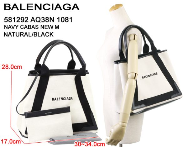 581292 aq38n 1081 1 BALENCIAGA NAVY CABAS cotton canvas medium tote bag black