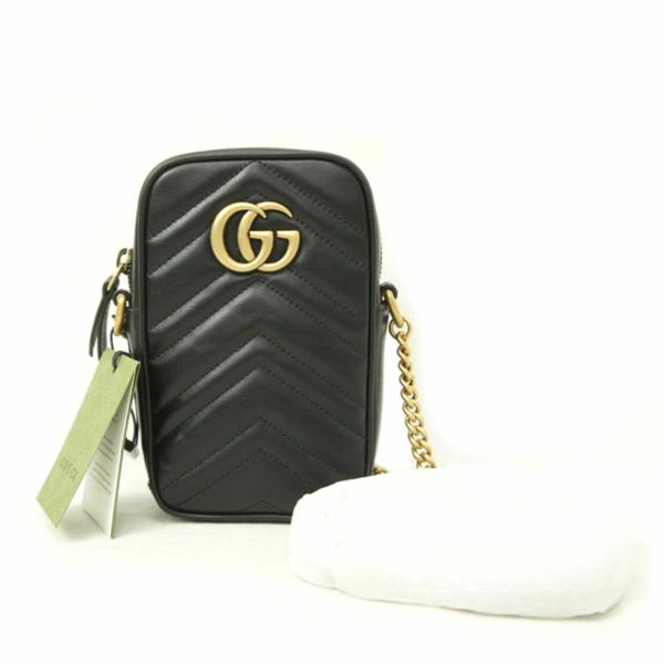 58174 1 Gucci GG Marmont Mini Chain Shoulder Bag Black