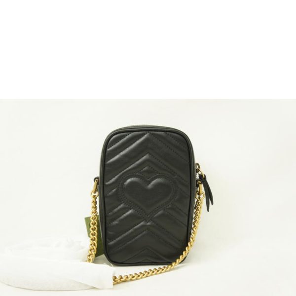 58174 2 Gucci GG Marmont Mini Chain Shoulder Bag Black