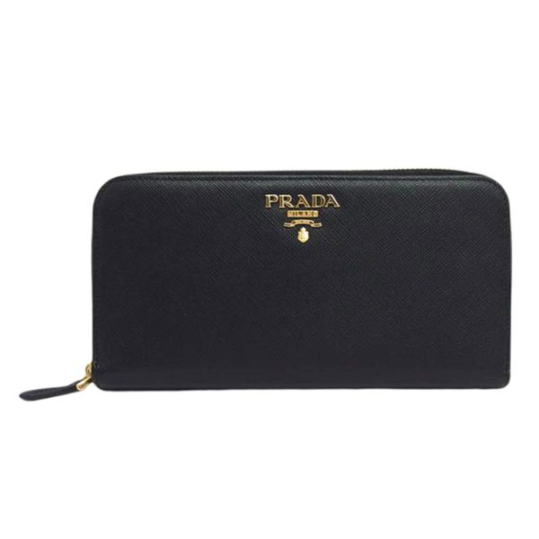 59015 1 Prada Saffiano Round Zipper Long Wallet Black