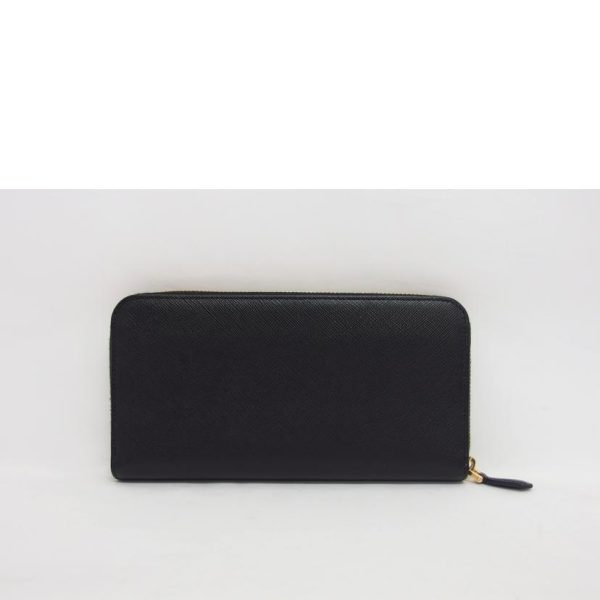 59015 2 Prada Saffiano Round Zipper Long Wallet Black