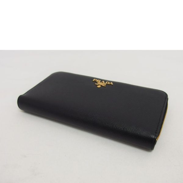 59015 3 Prada Saffiano Round Zipper Long Wallet Black