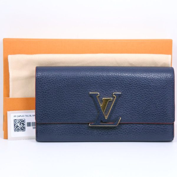 59100364 12 LOUIS VUITTON Portefeuille Wallet Taurillon Marine Rouge Navy Blue