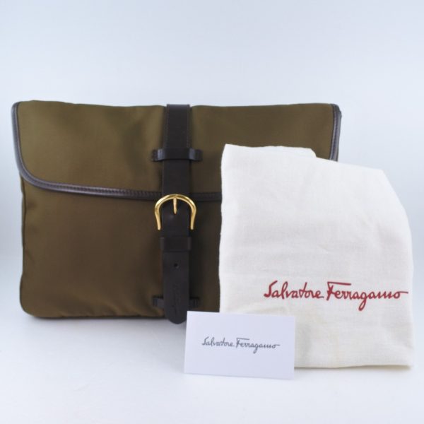 59140227 12 Salvatore Ferragamo Handbag Canvas Khaki Clutch Bag