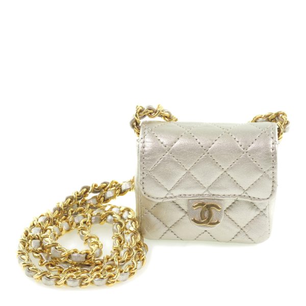 59140330 1 Chanel Chain Pochette Micro Matelasse Calf Silver Shoulder Bag