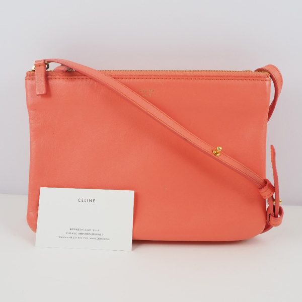 59160410 11 Celine Trios Mall Shoulder Bag Lambskin Coral Pink Crossbody Zipper