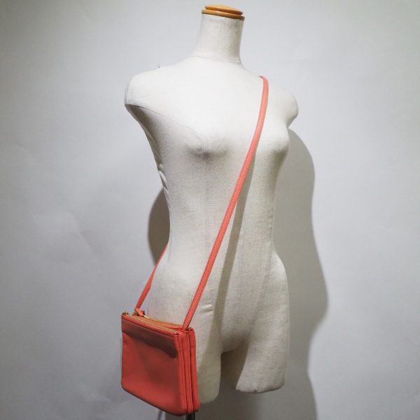 59160410 12 Celine Trios Mall Shoulder Bag Lambskin Coral Pink Crossbody Zipper