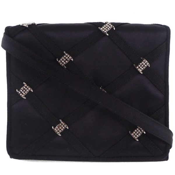 59180449 1 Salvatore Ferragamo Clutch Bag Satin x Rhinestone Black