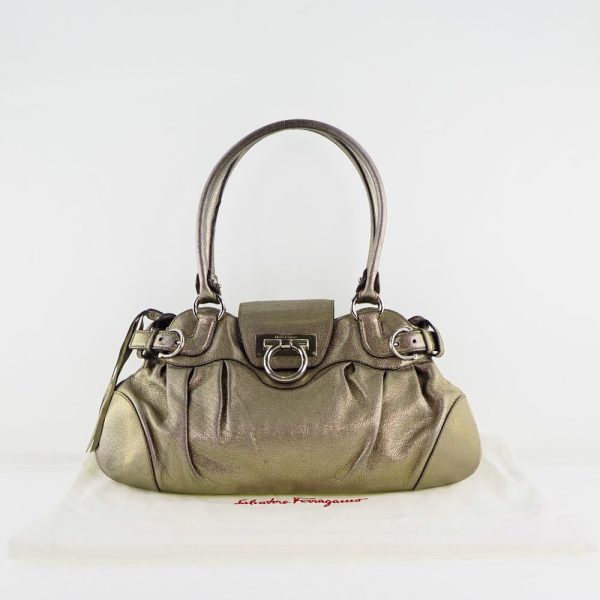 59180460 10 Salvatore Ferragamo Marissa Handbag Gancini Calf Silver Zipper Bag