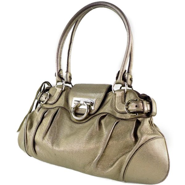 59180460 2 Salvatore Ferragamo Marissa Handbag Gancini Calf Silver Zipper Bag