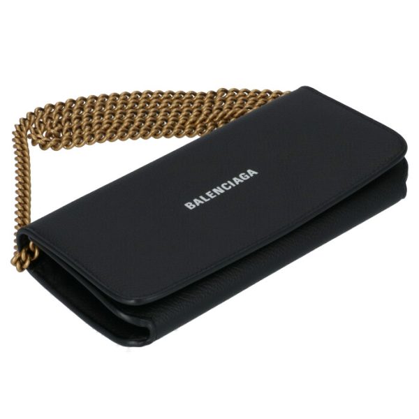 5937841iz4m1090 3 Balenciaga Chain Wallet Black