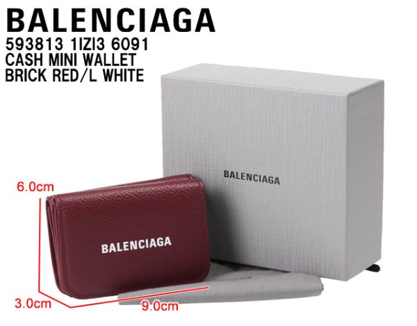 593813 1izi3 6091 1 BALENCIAGA CASH MINI WALLET Trifold Wallet Coin Case Red