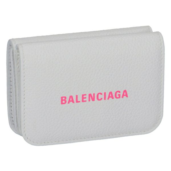 5938131izf39066 Balenciaga Logo Trifold Mini Wallet White