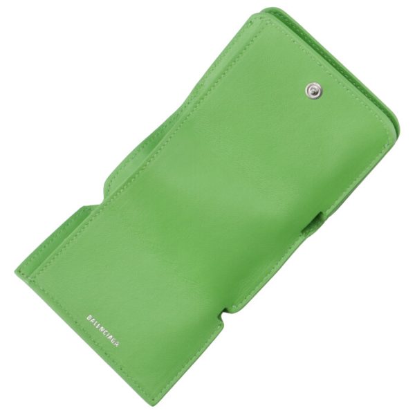 5938131izi33865 4 Balenciaga Logo Trifold Mini Wallet Green