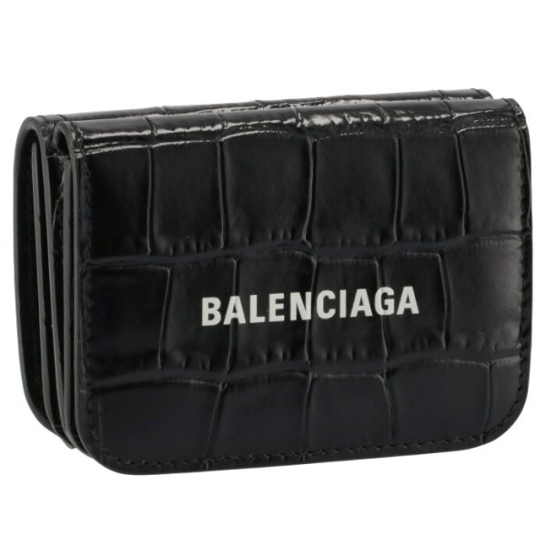 5938131lrr31090 Balenciaga Croco Trifold Mini Wallet Black