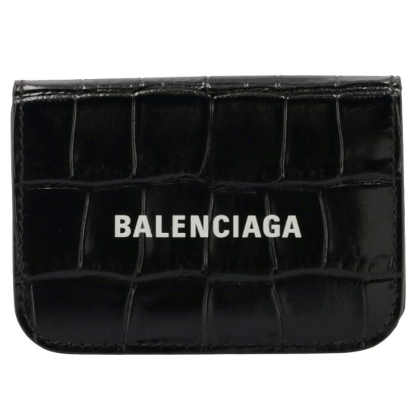 5938131lrr31090 1 Balenciaga Croco Trifold Mini Wallet Black