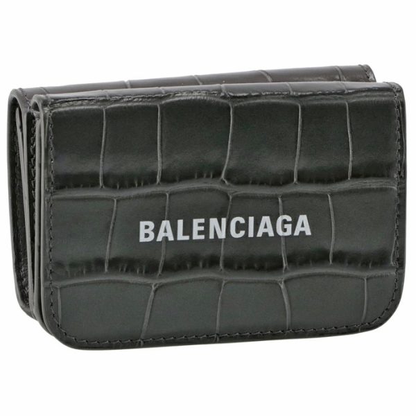 5938131lrr31390 Balenciaga Croco Trifold Mini Wallet Dark Gray