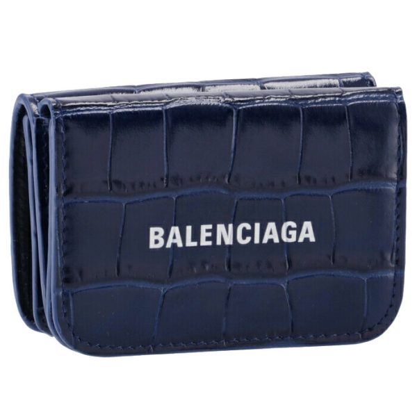 5938131lrr34690 Balenciaga Croco Trifold Mini Wallet Navy