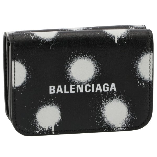 5938131wvg31097 Balenciaga Logo Trifold Mini Wallet Spray Dot Black White