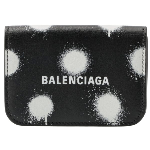 5938131wvg31097 1 Balenciaga Logo Trifold Mini Wallet Spray Dot Black White