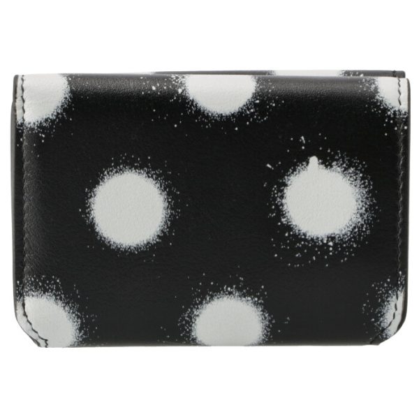 5938131wvg31097 2 Balenciaga Logo Trifold Mini Wallet Spray Dot Black White