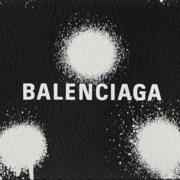 5938131wvg31097 3 Balenciaga Logo Trifold Mini Wallet Spray Dot Black White