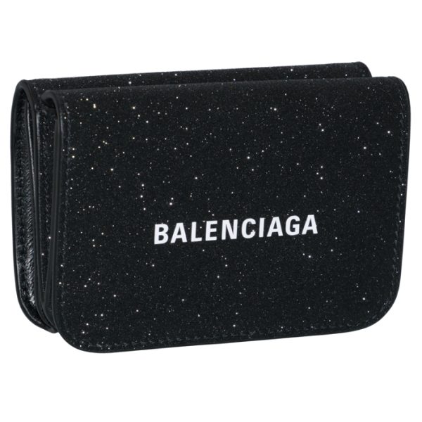 5938132102o1000 Balenciaga Glitter Trifold Mini Wallet Black