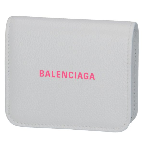 5942161izf39066 Balenciaga Logo Bifold Mini Wallet White