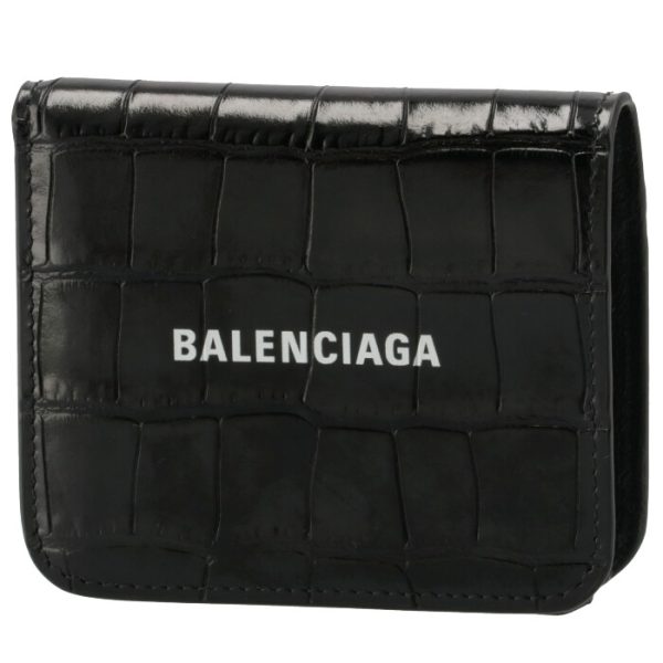 5942161lrr31090 Balenciaga Croco Bifold Mini Wallet Black