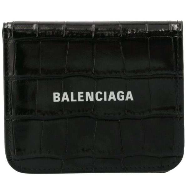 5942161lrr31090 1 Balenciaga Croco Bifold Mini Wallet Black