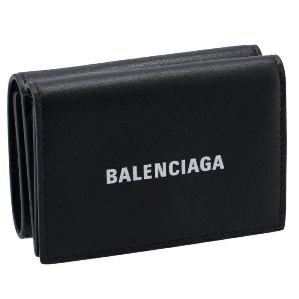 5943121i3531090 Balenciaga Logo Trifold Mini Wallet Black